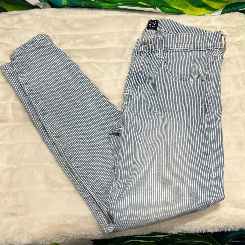 Gap True Skinny Womens 26 Blue Preppy Casual Pinstripe School College Slim Jeans